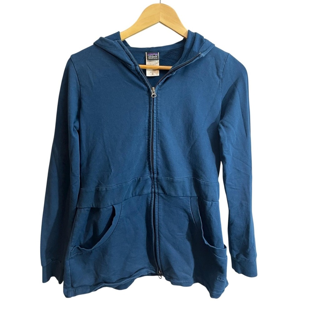 Patagonia Hoodie Womens Medium Blue Organic Cotton Full Zip Pockets Lightweight